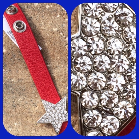 Crystal Star & Red Leather Cuff Style Bracelet - Picture 2 of 3